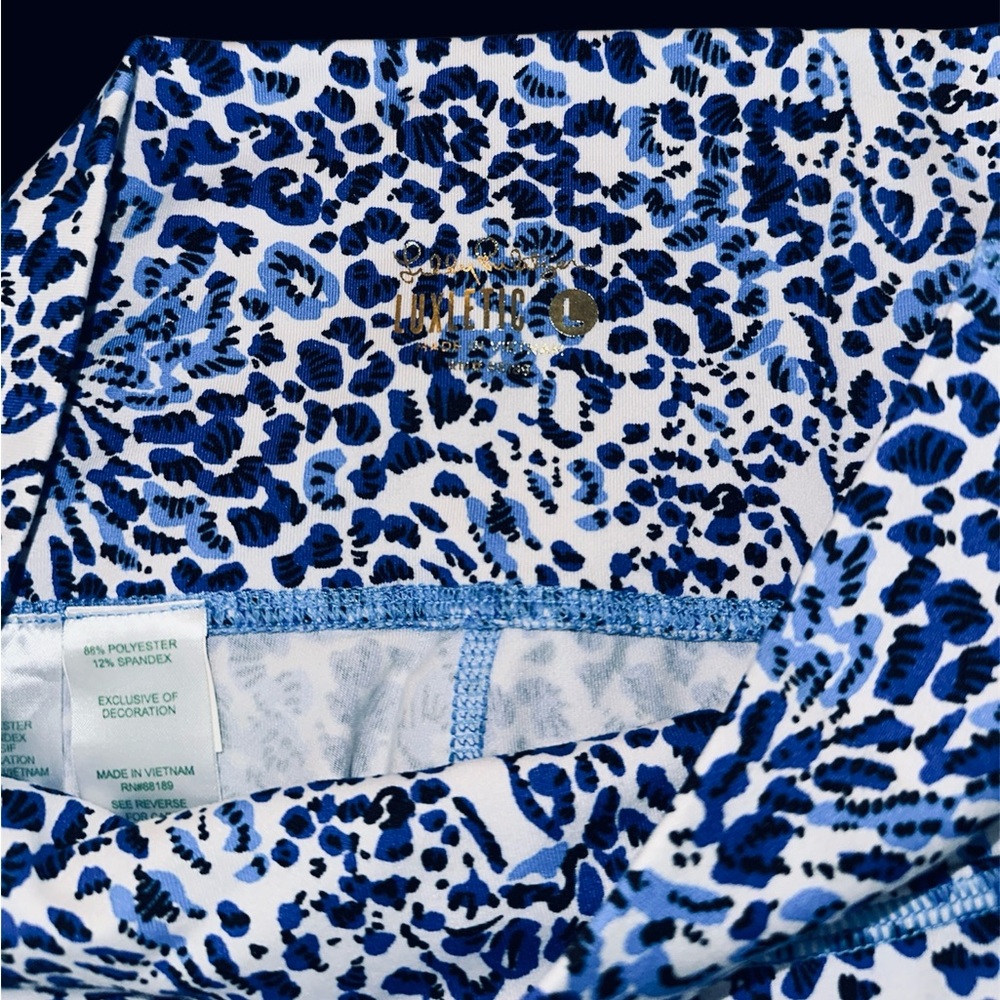 Lilly Pulitzer Abstract Blue and White Leopard Wide-Leg Pants/ Leggings szL - Picture 2 of 12